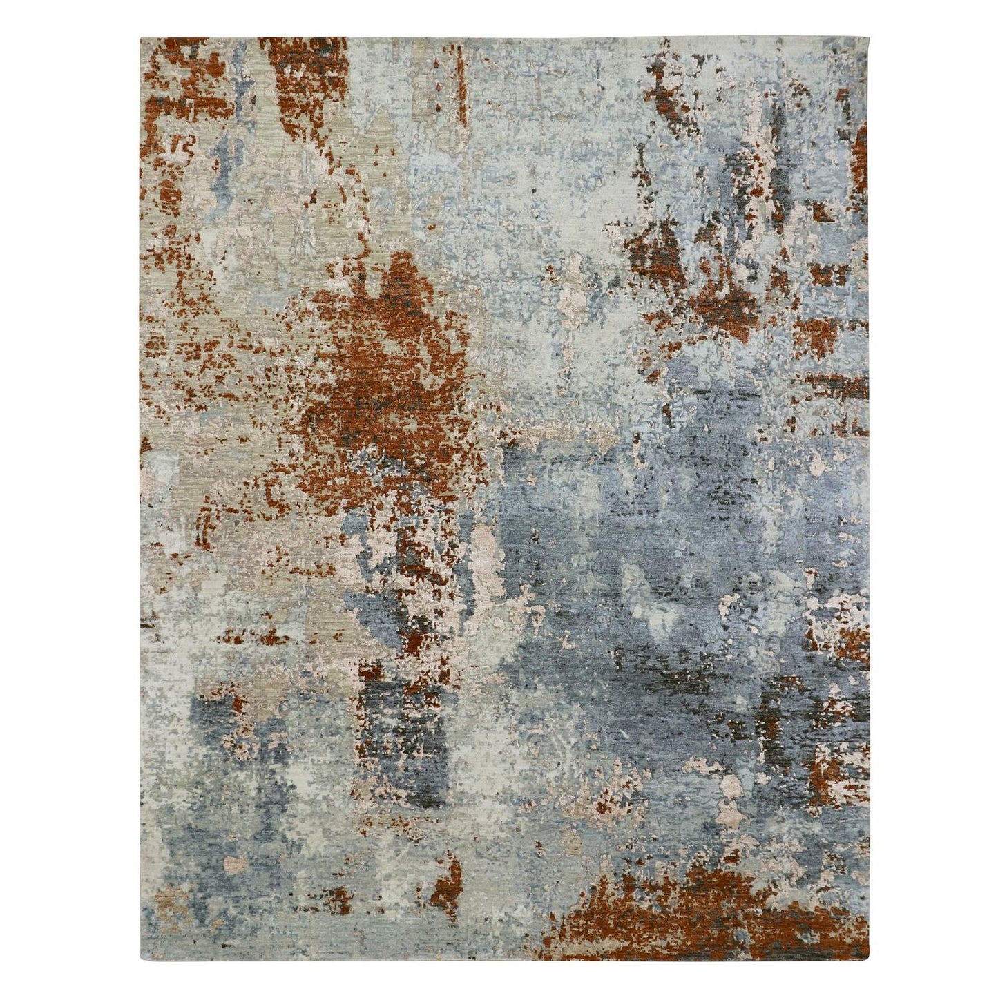 8'1"X10'2" Gray-Beige Abstract Design Pure Wool Hand Knotted Oriental Rug