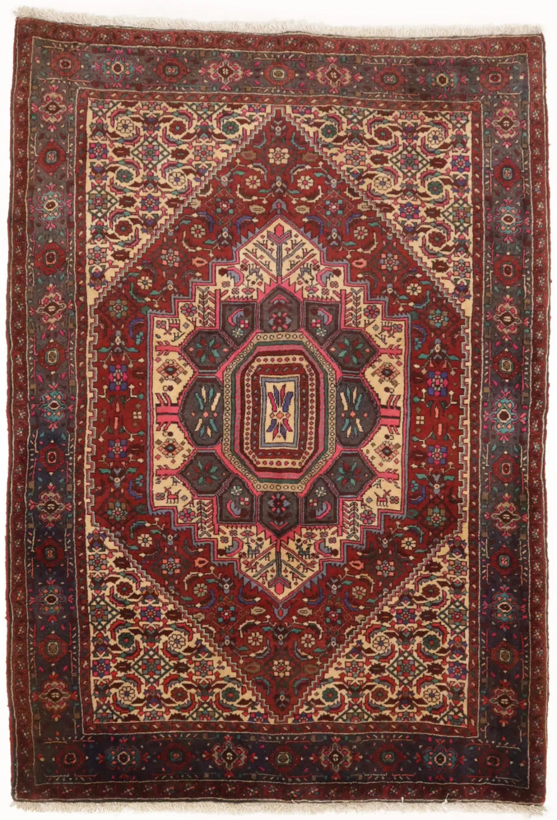 Vintage Handmade Oriental Rug Geometric Floral