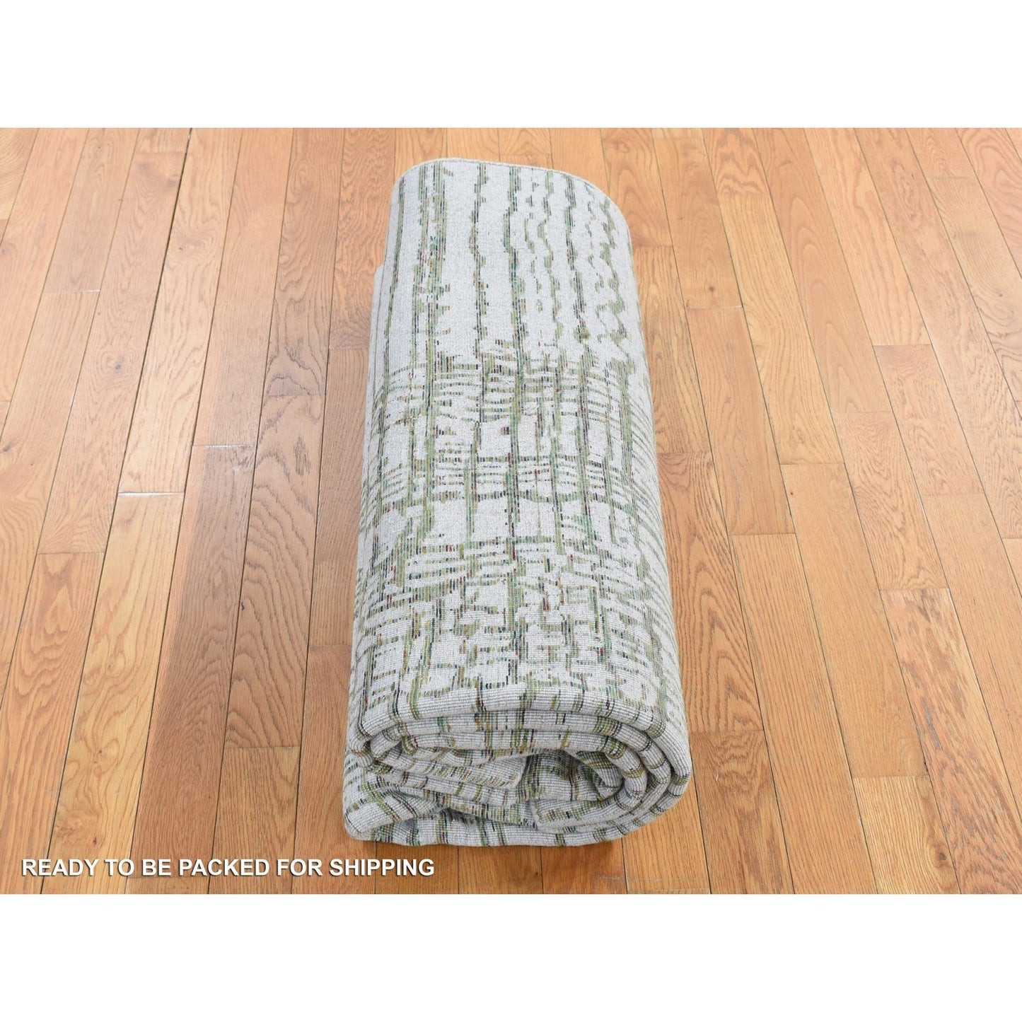 6'X8'9" Goose Gray Modern Fine Jacquard Hand Loomed Wool And Art Silk Rug