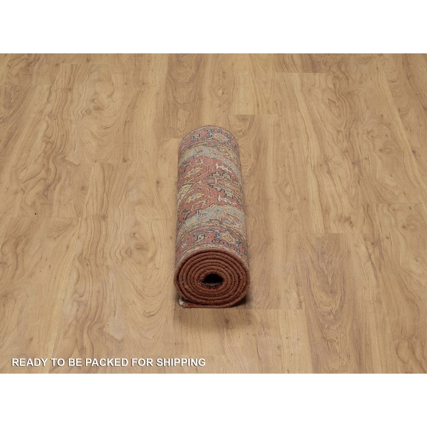 2'6"X8' Red Antiqued Heris Re-Creation Hand Knotted Soft Wool Runner Rug