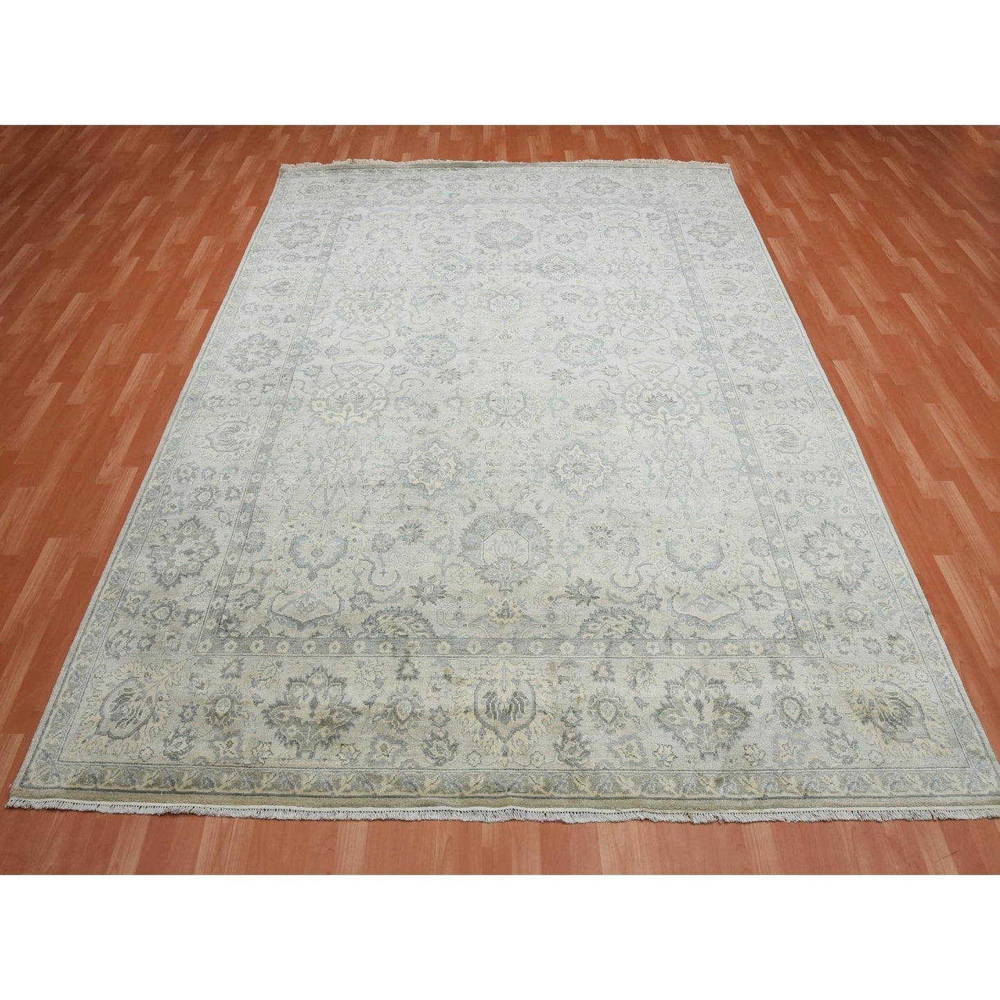 8'6"X12' Oushak Design With Touches Of Gold Pure Silk Hand Knotted Rug