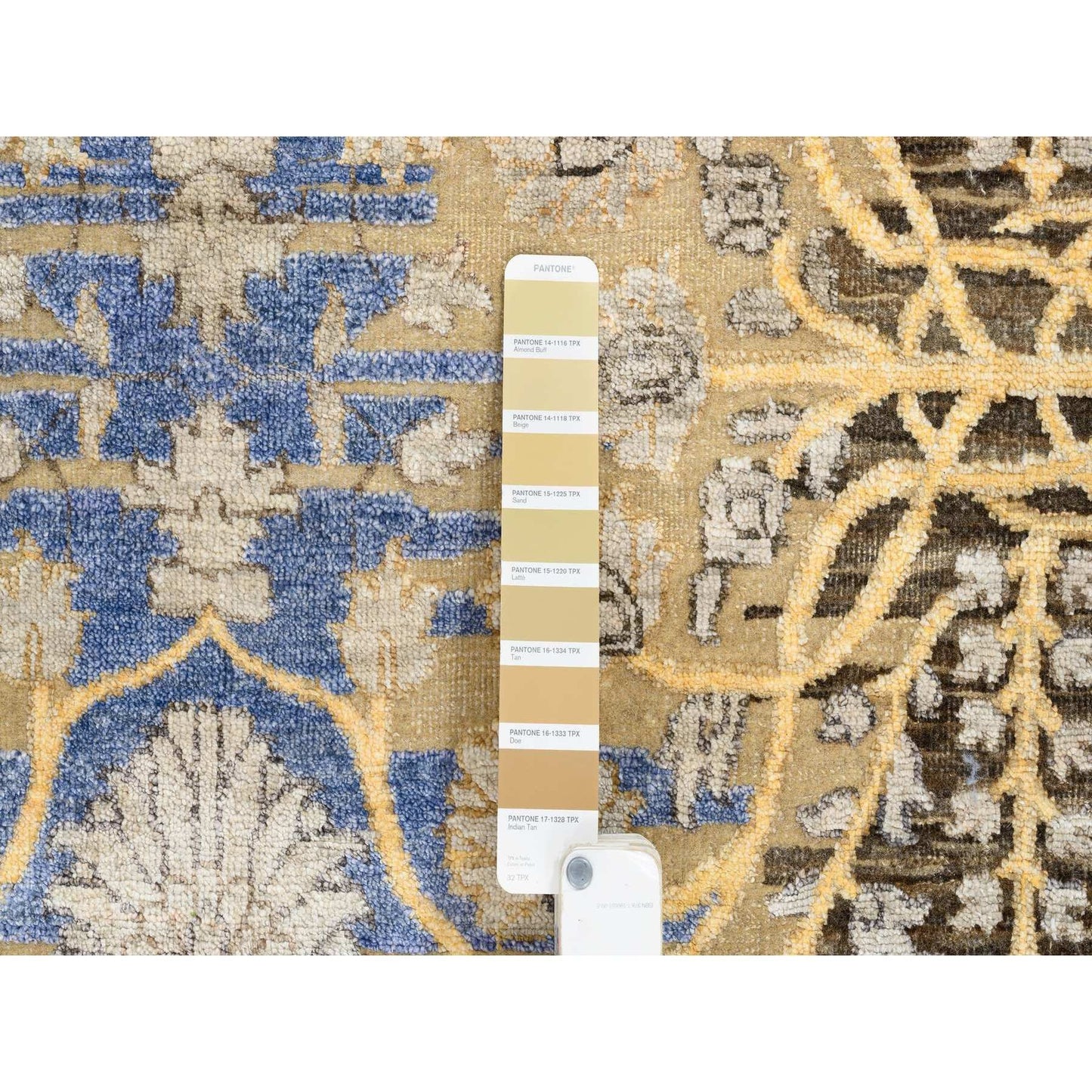 10'X10' Gold Brown Hand Knotted Transitional Sarouk Silk/Wool Round Rug