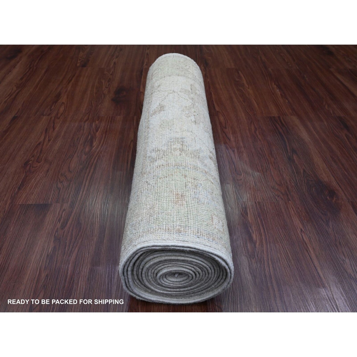 2'10"X19' White Angora Oushak Leaf Design Wool Hand Knotted Runner Rug