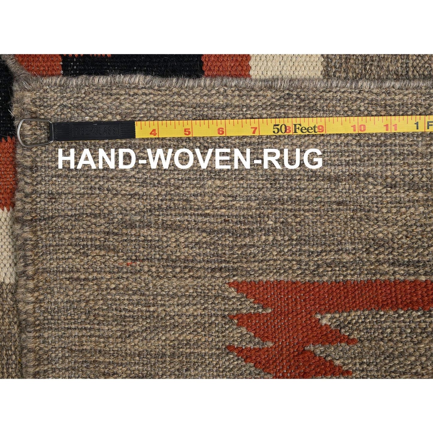 10'2"X13'10" Brown Hand Woven Wool Rug American Geometric Design Flat Weave