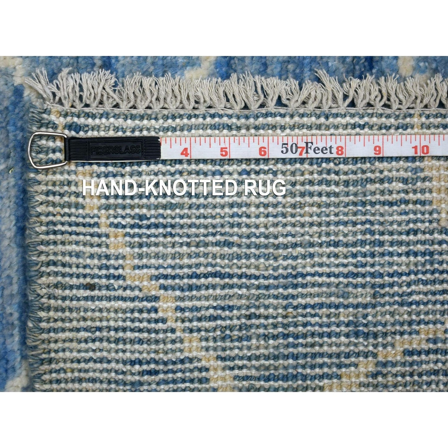2'6"X11'2" Denim Blue Hand Knotted Moroccan Berber Pure Wool Rug