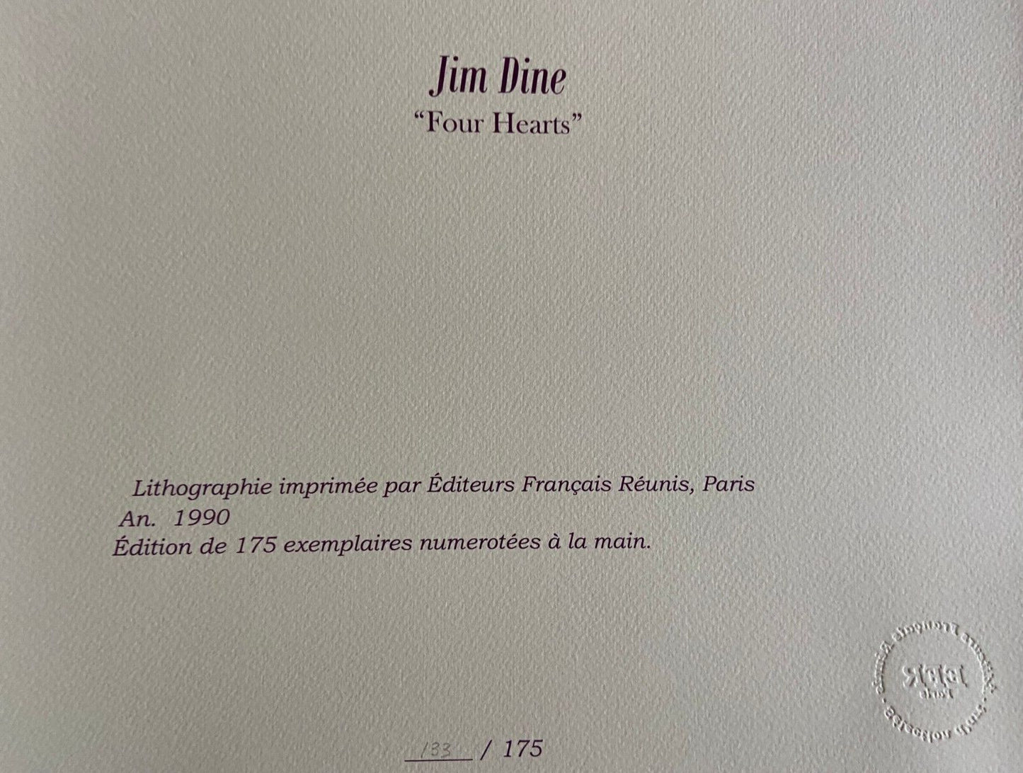 Jim Dine Lithograph Coa Signed Op Hand Numbered In Pencil Crayon