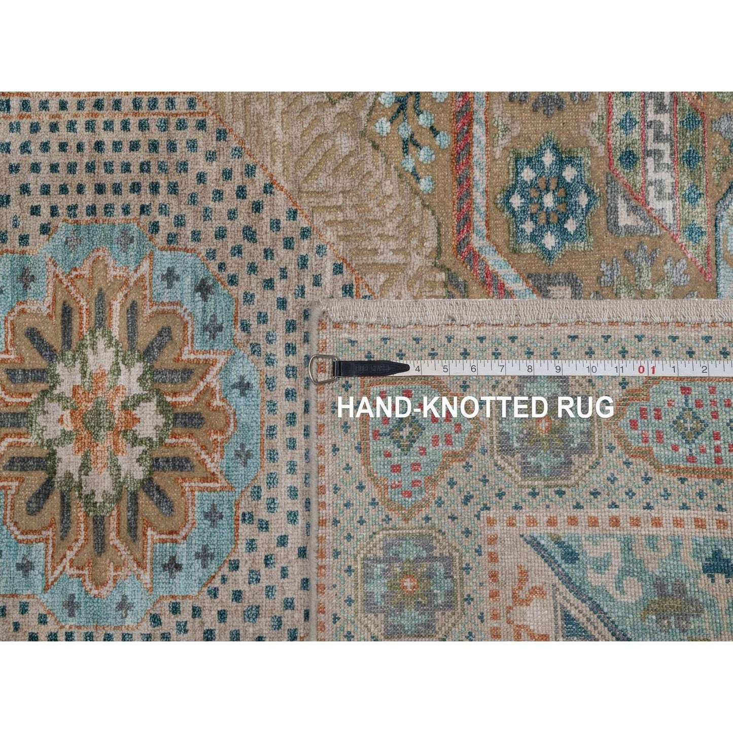 4'1"X6' Khaki Brown Wool And Silk Rug Mamluk Design Hand Knotted Oriental