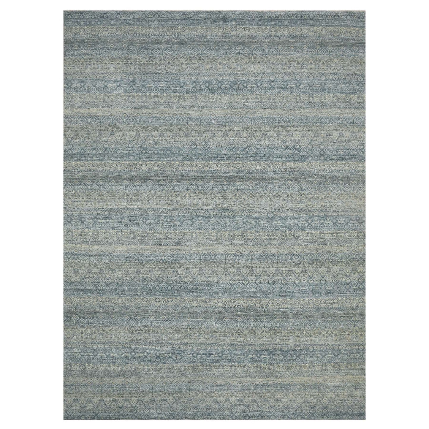 9'X12'2" Gray Kohinoor Small Repetitive Design Soft Wool Hand Knotted Rug
