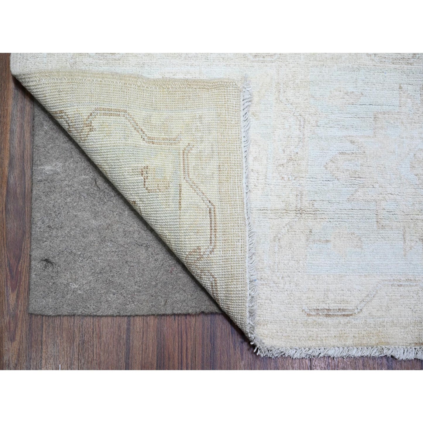 8'X9'8" Cream Hand Knotted White Wash Peshawar Extra Soft Wool Rug