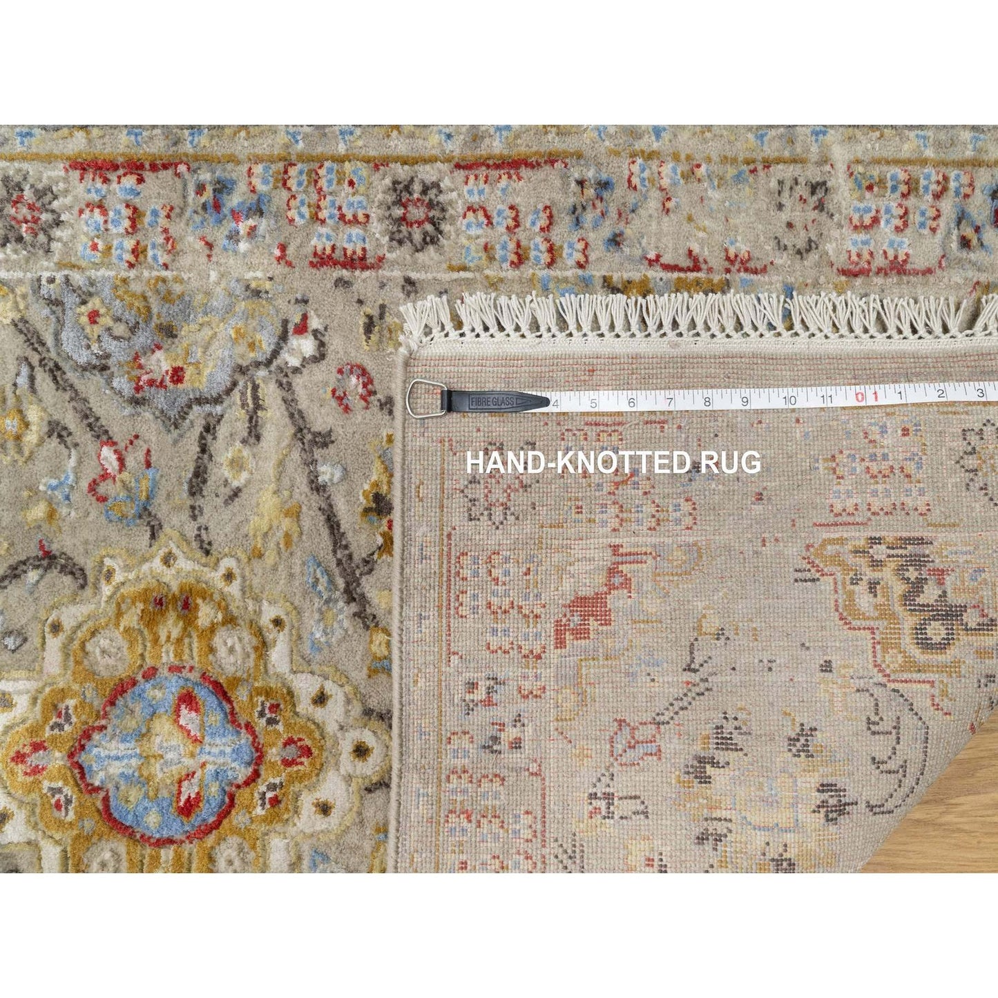 2'7"X26' Beige The Sunset Rosettes Wool And Silk Hand Knotted Runner Rug