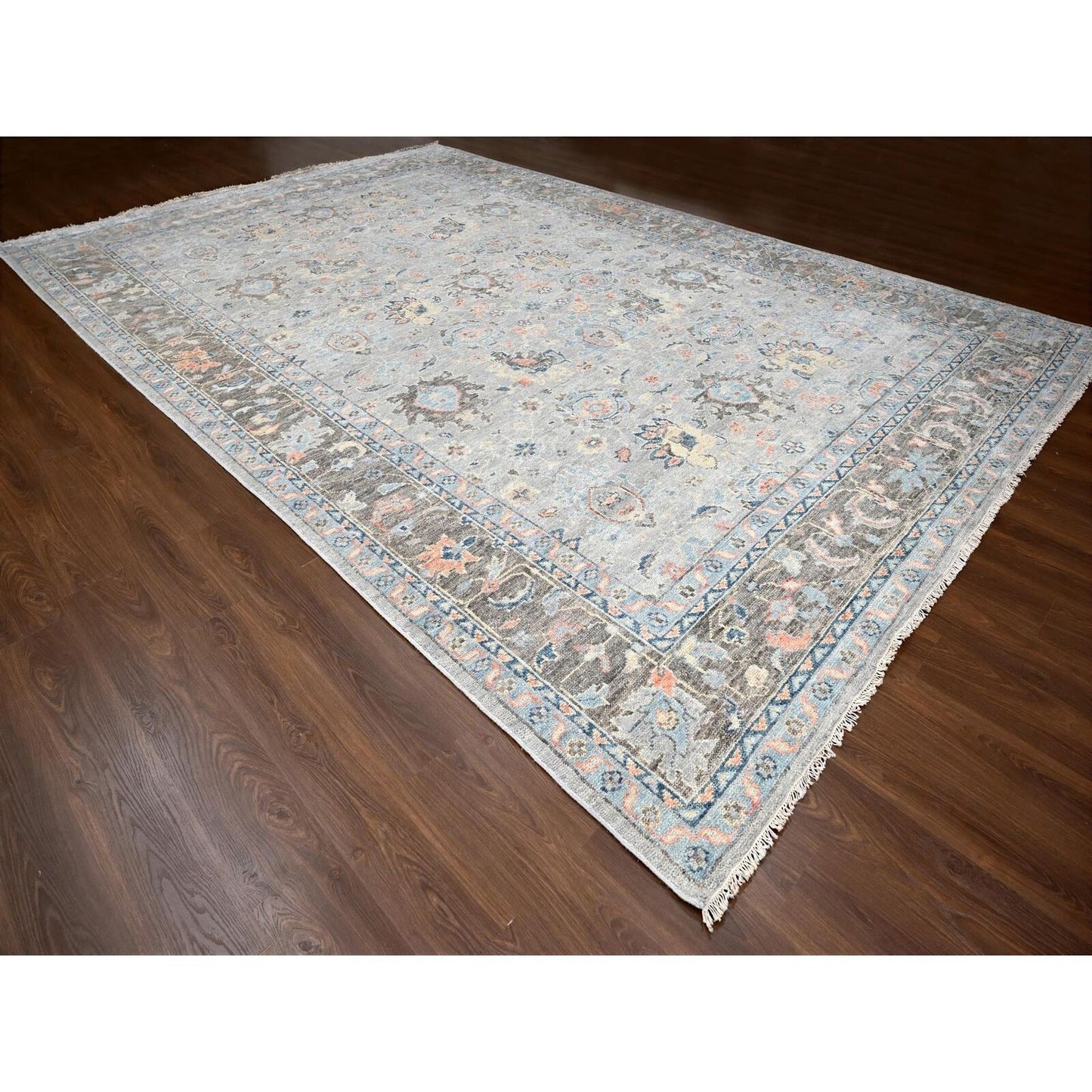 12'X17'9" Harbor Gray Hand Knotted Supple Oushak Wool Oversized Rug