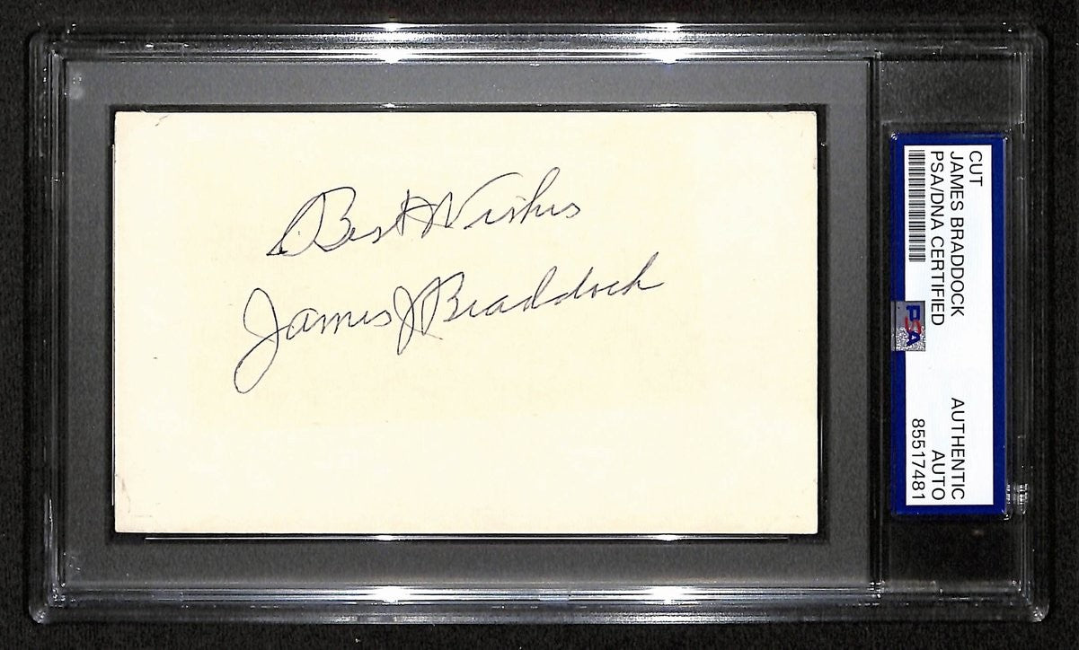 James Braddock Signed/Inscr Cut On 3X5 Index Card Boxer Psa/Dna 197806