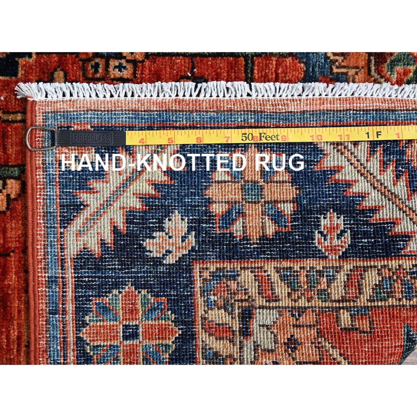 4'2"X8'4" Red Heris All Over Design Soft Wool Hand Knotted Runner Rug