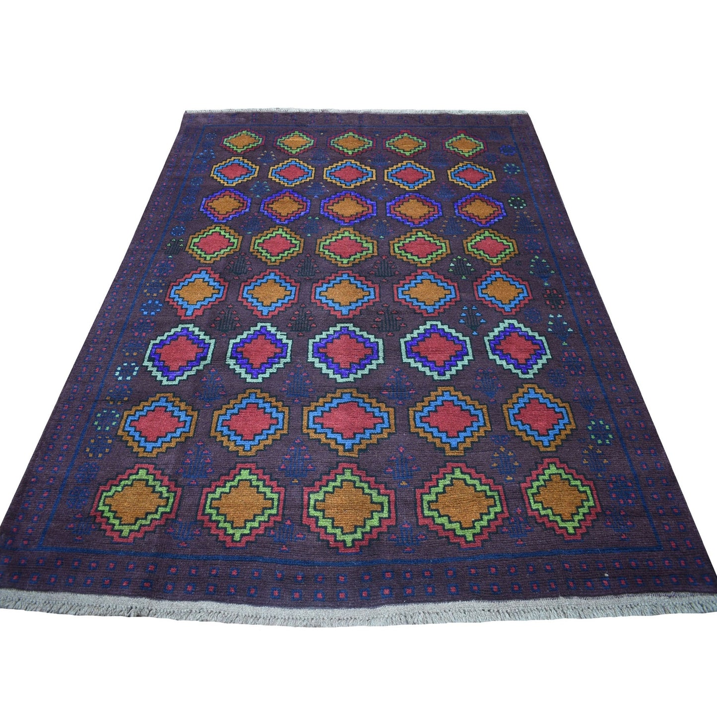 5'10"X7'8" Geometric Design Hand Knotted Wool Colorful Afghan Tribal Rug