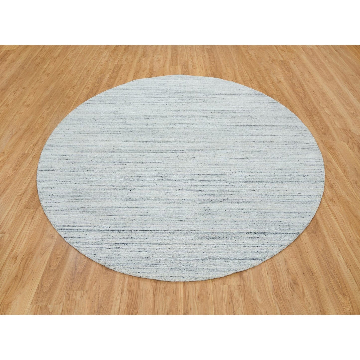 10'X10' Ivory Hand Loomed Plain Modern Striae Design Wool Round Rug