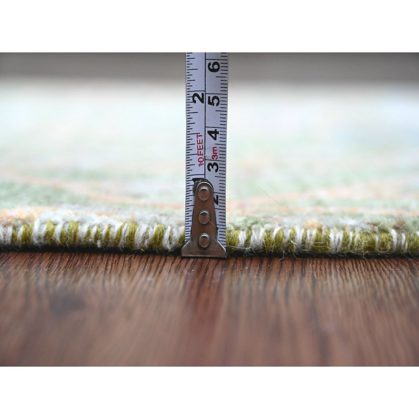 2'7"X15'1" Green Soft Wool Peshawar Birds Design Hand Knotted Runner Rug