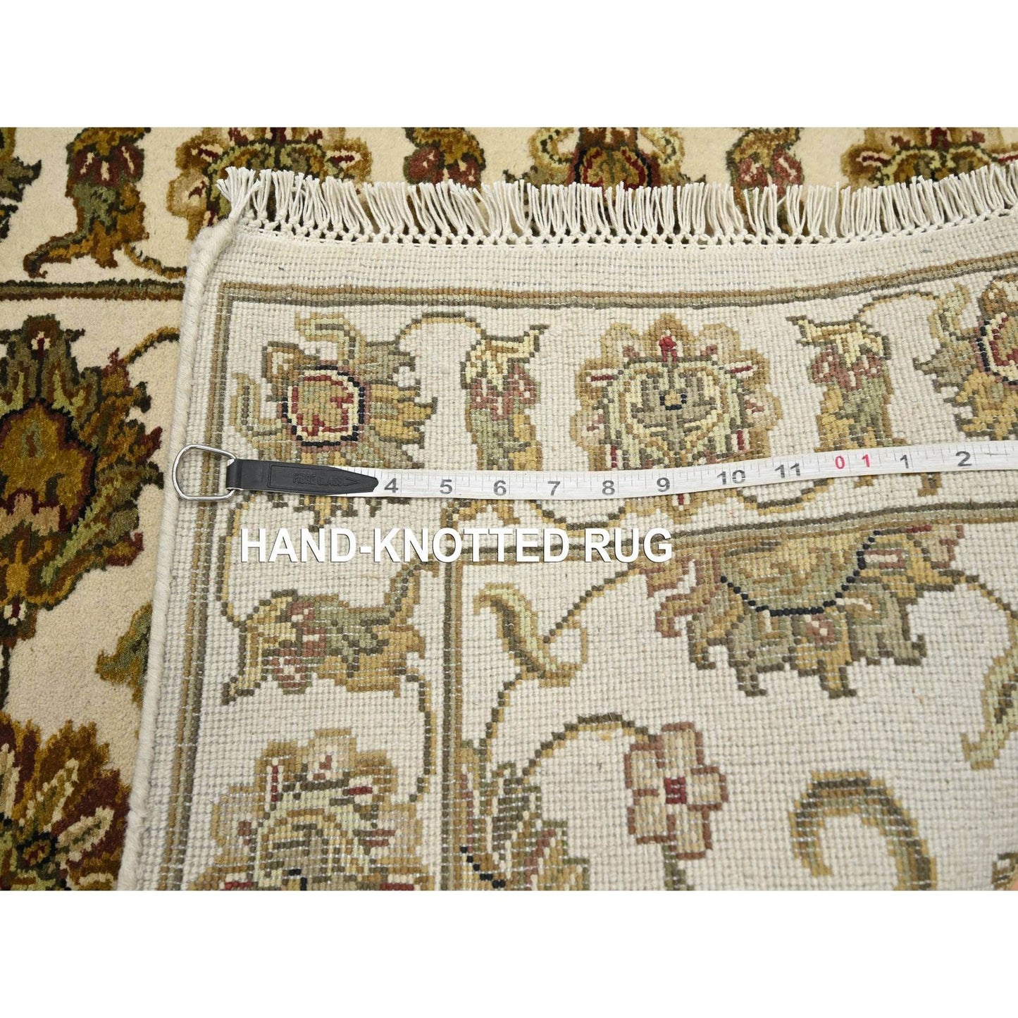 2'7"X8'3" White Rajasthan Leaf Design Hand Knotted Wool & Silk Runner Rug