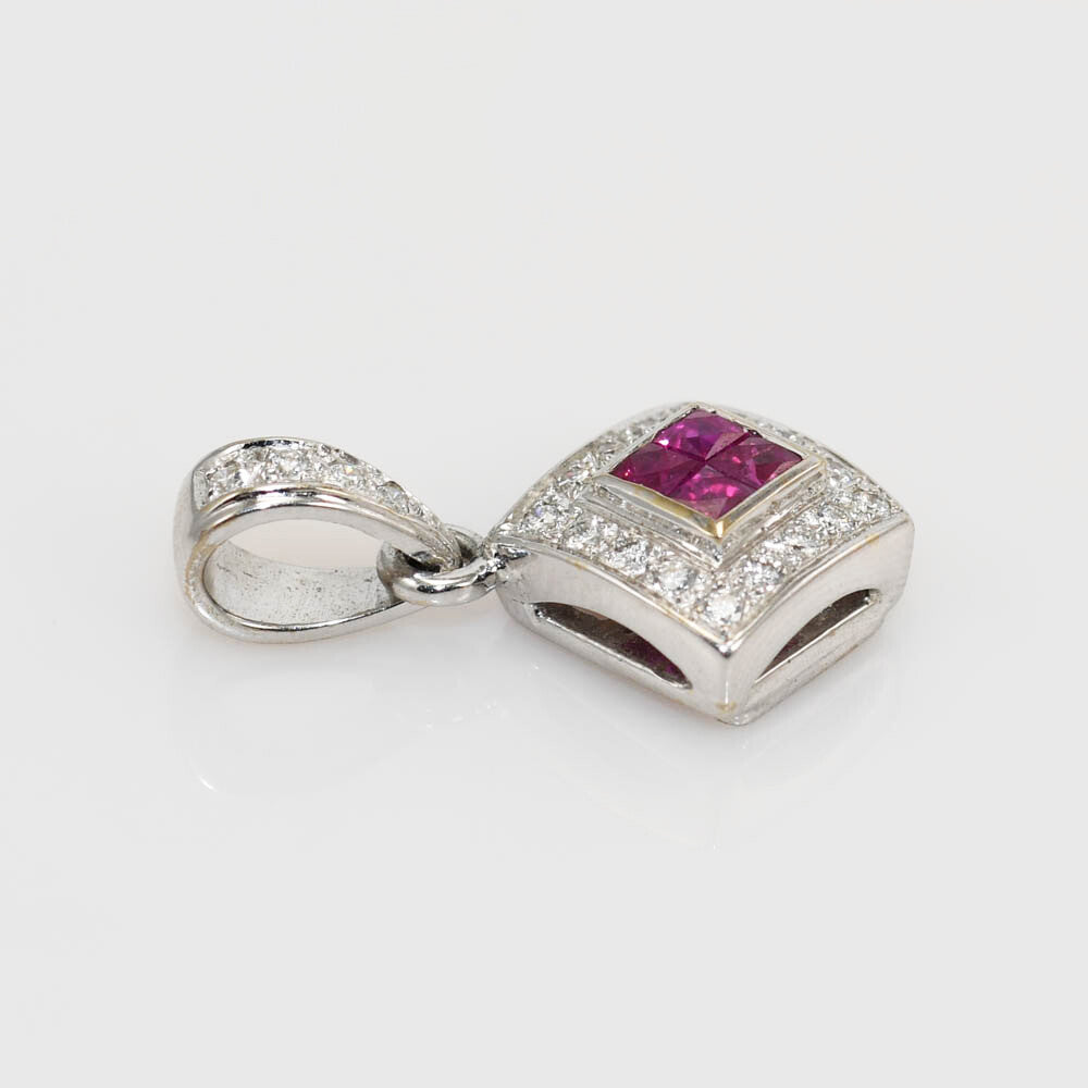 18K White Gold Ruby & Diamond Pendant .10Tdw, 3.1G