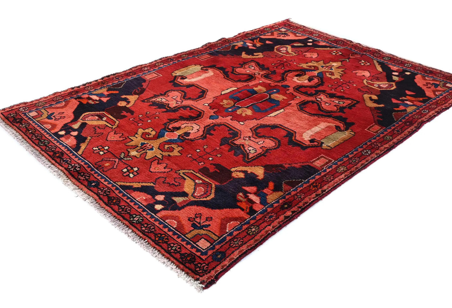 Hand-Knotted Red Tribal Floral Design Oriental