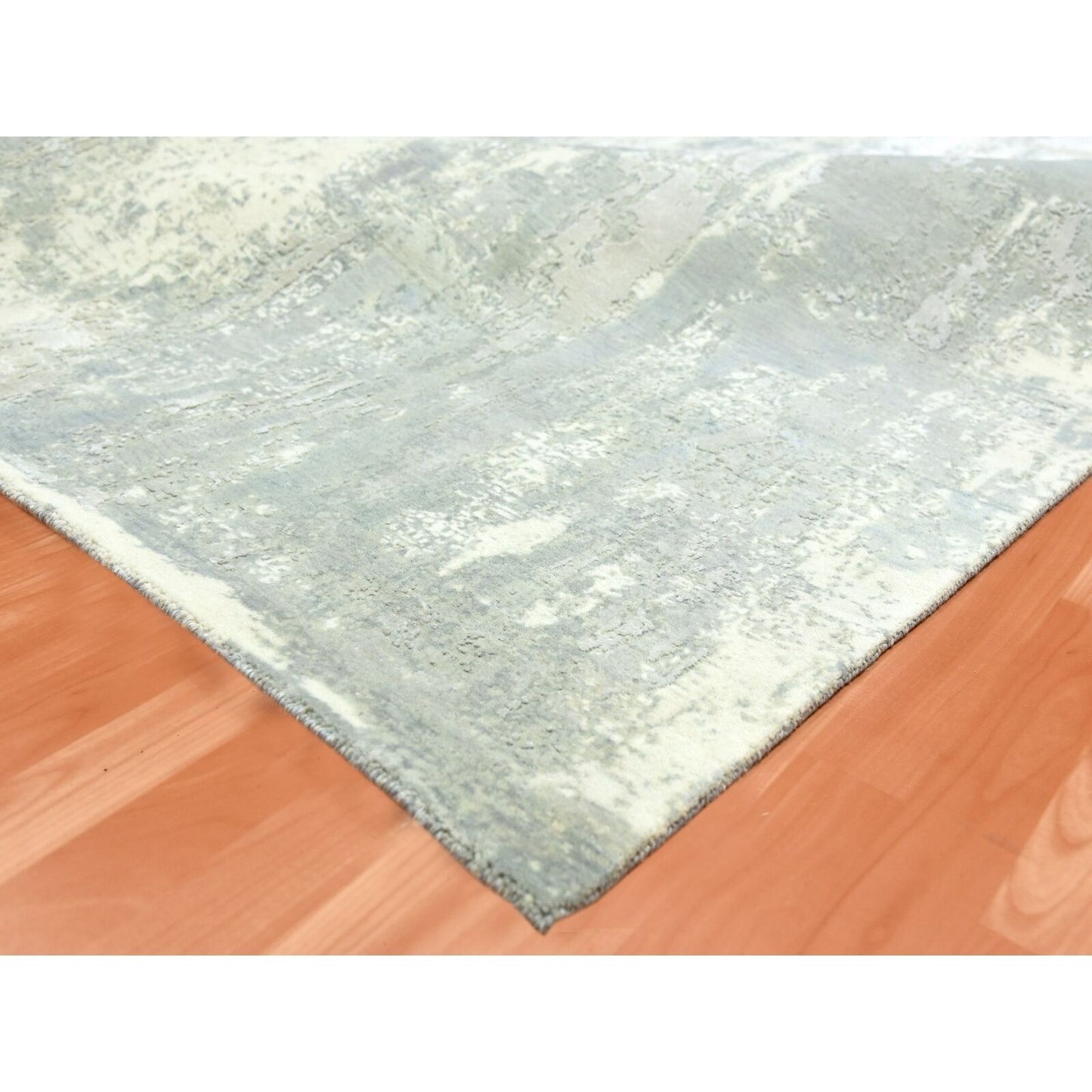 9'X12'1" Gray Modern Abstract Design Wool And Silk Hand Knotted Rug