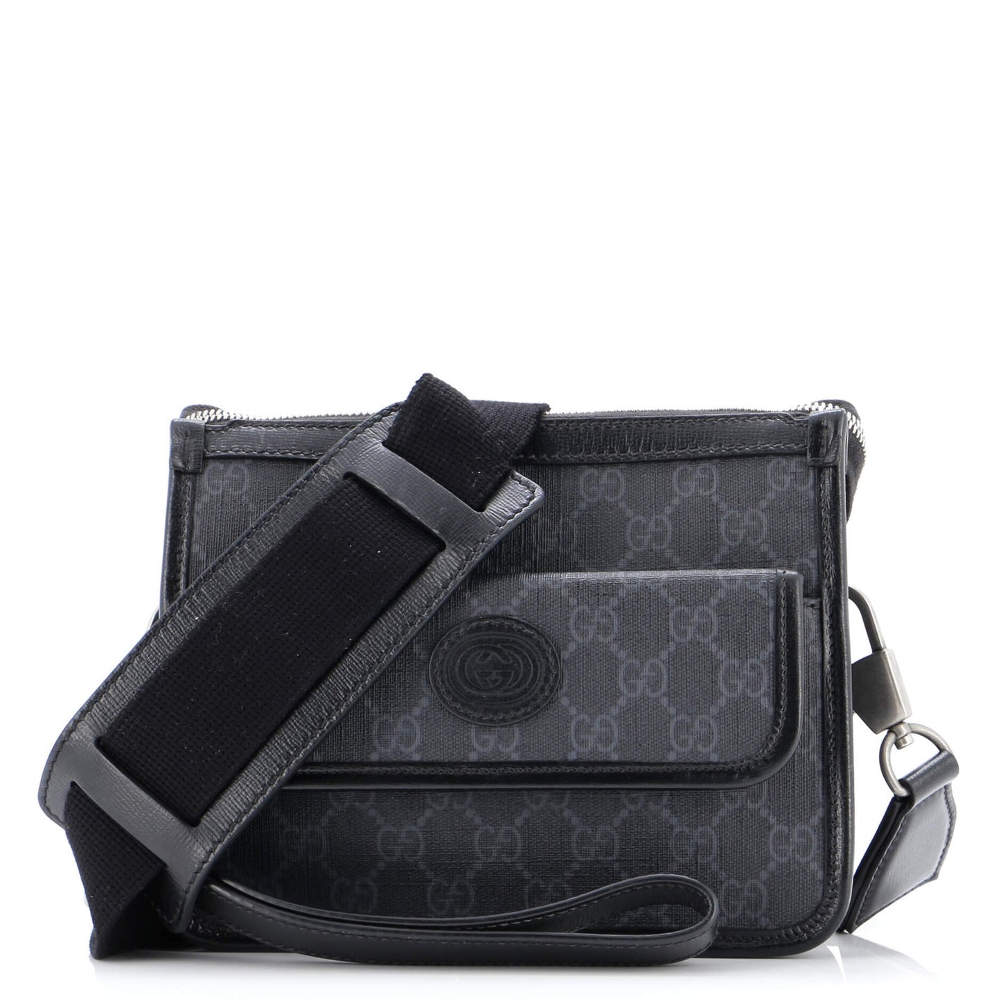 Gucci Interlocking G Patch Wristlet Flap Messenger Bag Gg Coated Canvas Small