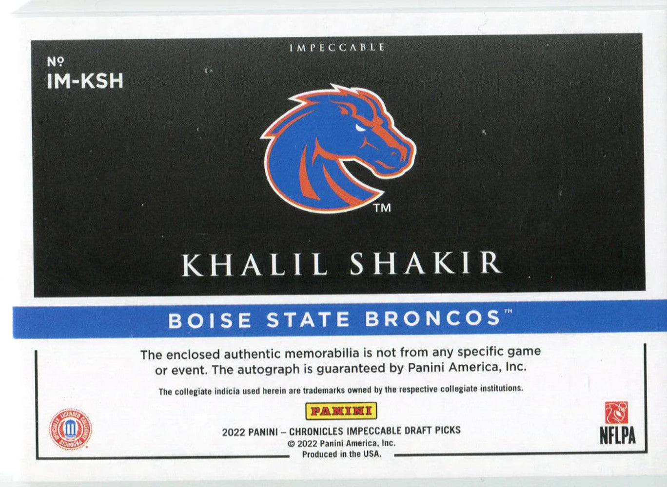 Khalil Shakir 2022 Panini Chronicles Draft Picks Impeccable Autographed Relic Ro