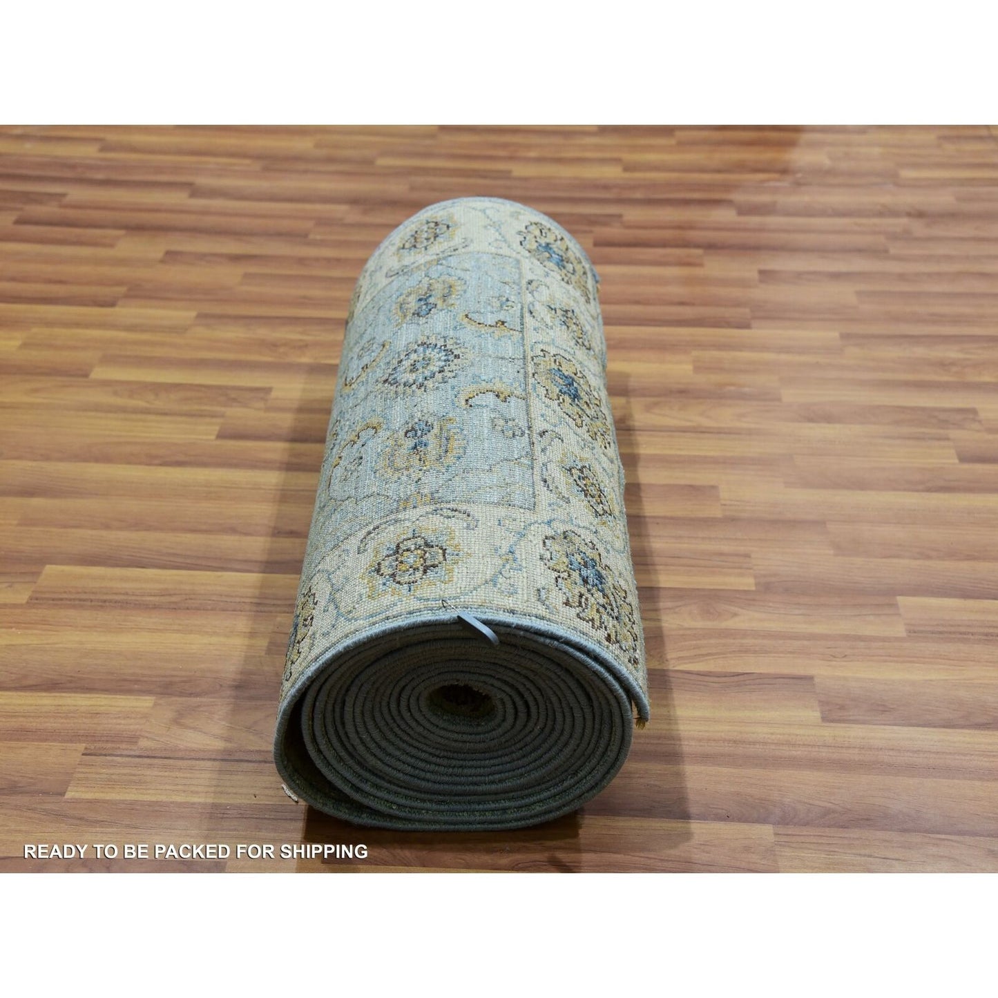 2'6"X25'8" Cerulean Blue Pure Wool Hand Knotted Shah Abbas Xl Runner Rug