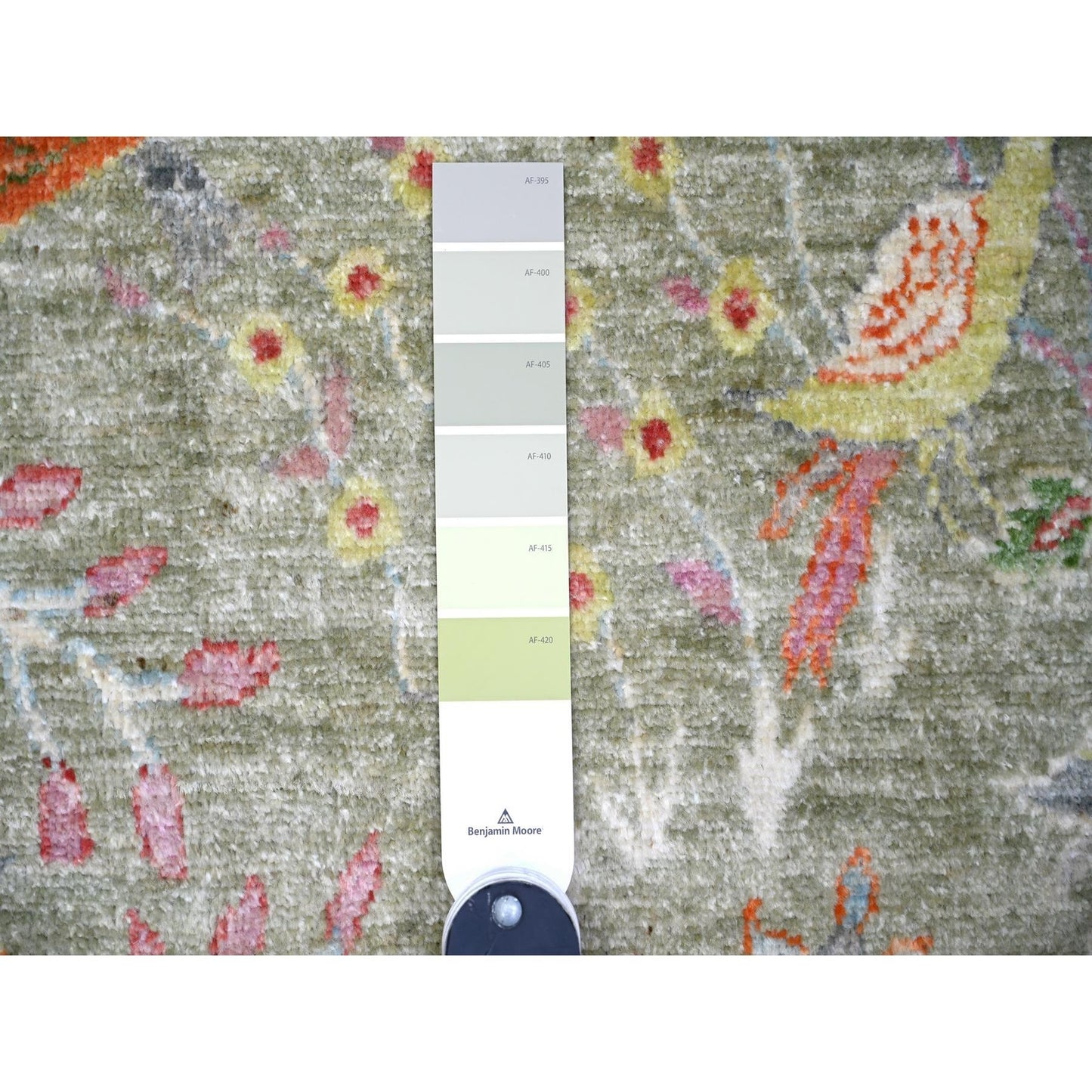 8'X8' Green Birds Of Paradise Hand Knotted Wool Peshawar Square Rug
