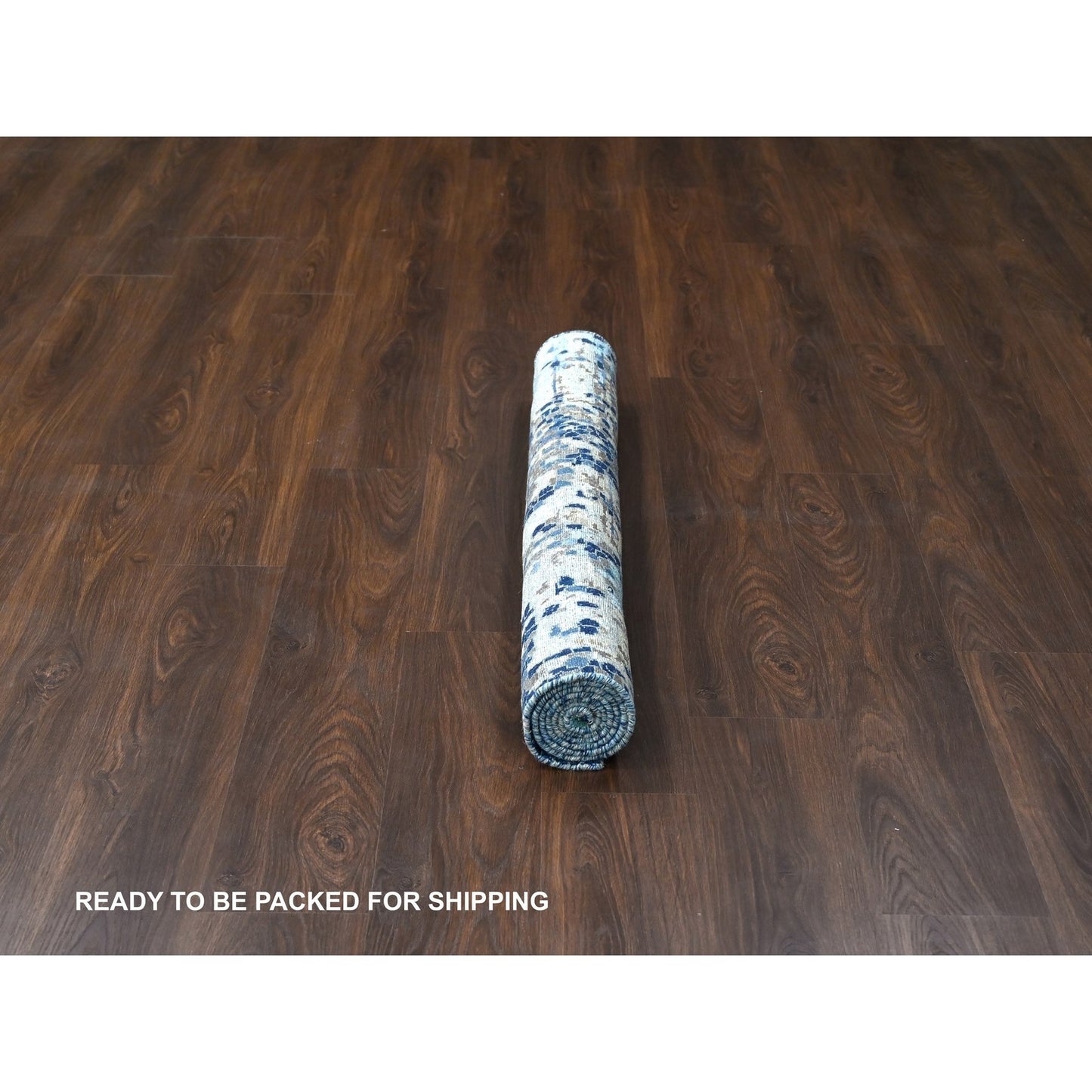 4'X6' Blue Modern Mosaic Design Wool And Silk Hand Knotted Rug