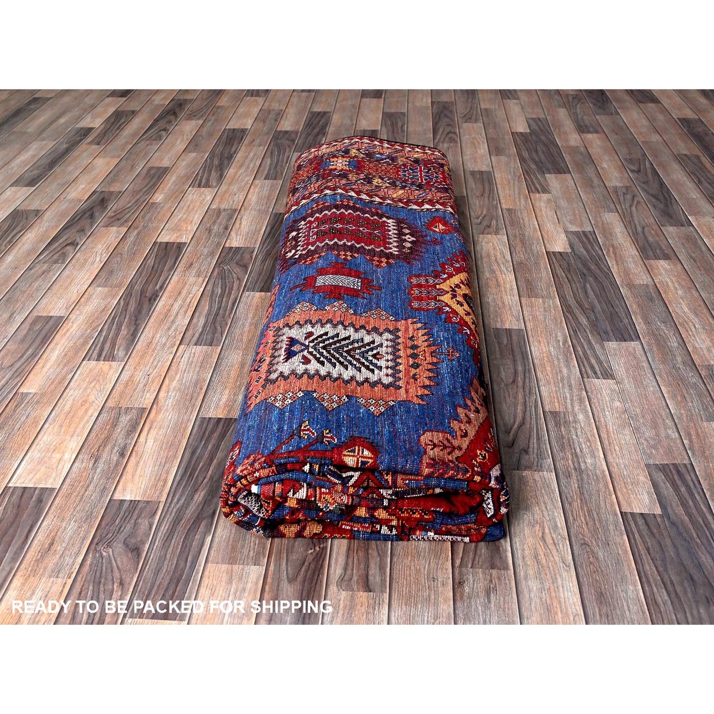 10'X13'6" Blue Afghan Ersari Caucasian Design Revival Hand Knotted Wool Rug