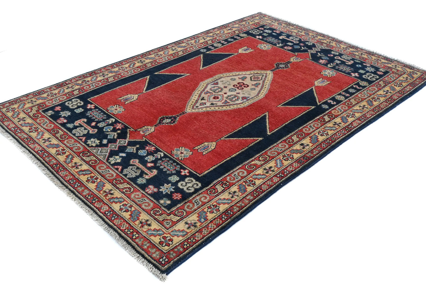 Handmade Kazak Oushak Oriental Rug 4X6 Ft Red