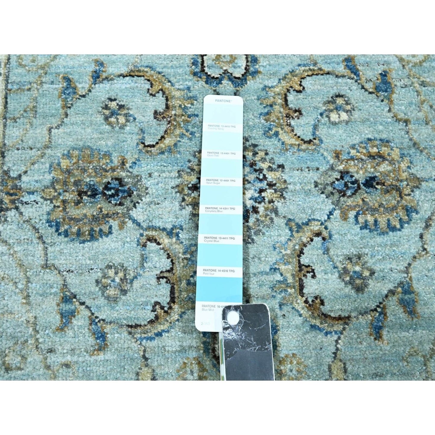 2'7"X14' Sky Blue Agra Flower Vines Design Wool Hand Knotted Runner Rug