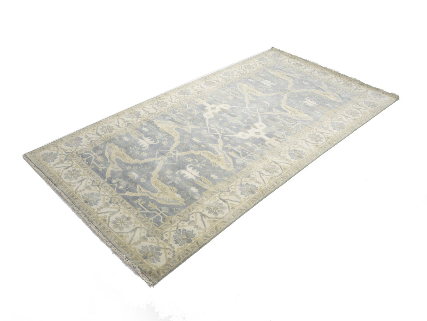 Muted Gray Floral Oushak Oriental Rug Handmade