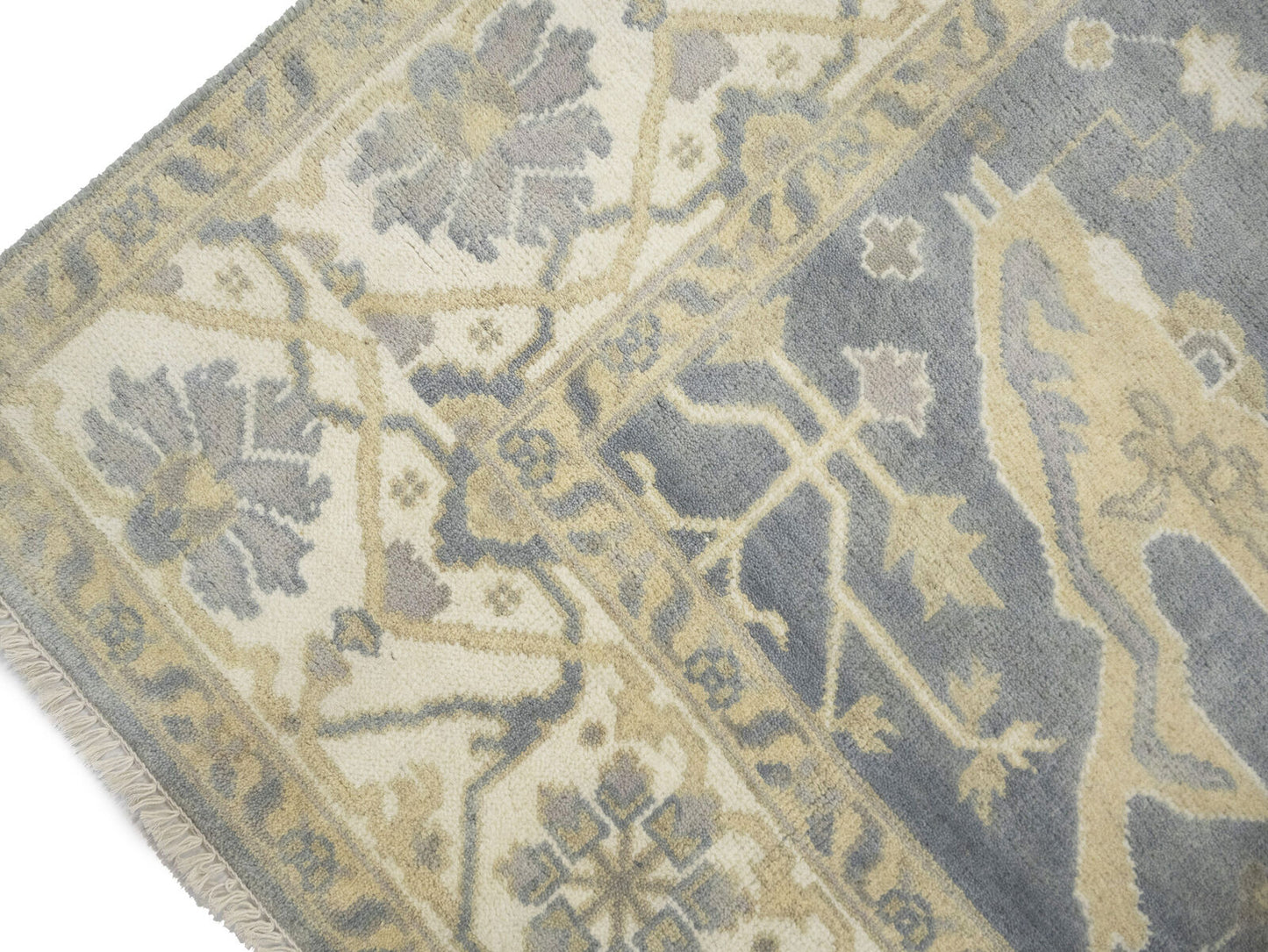 Muted Gray Floral Oushak Oriental Rug Handmade