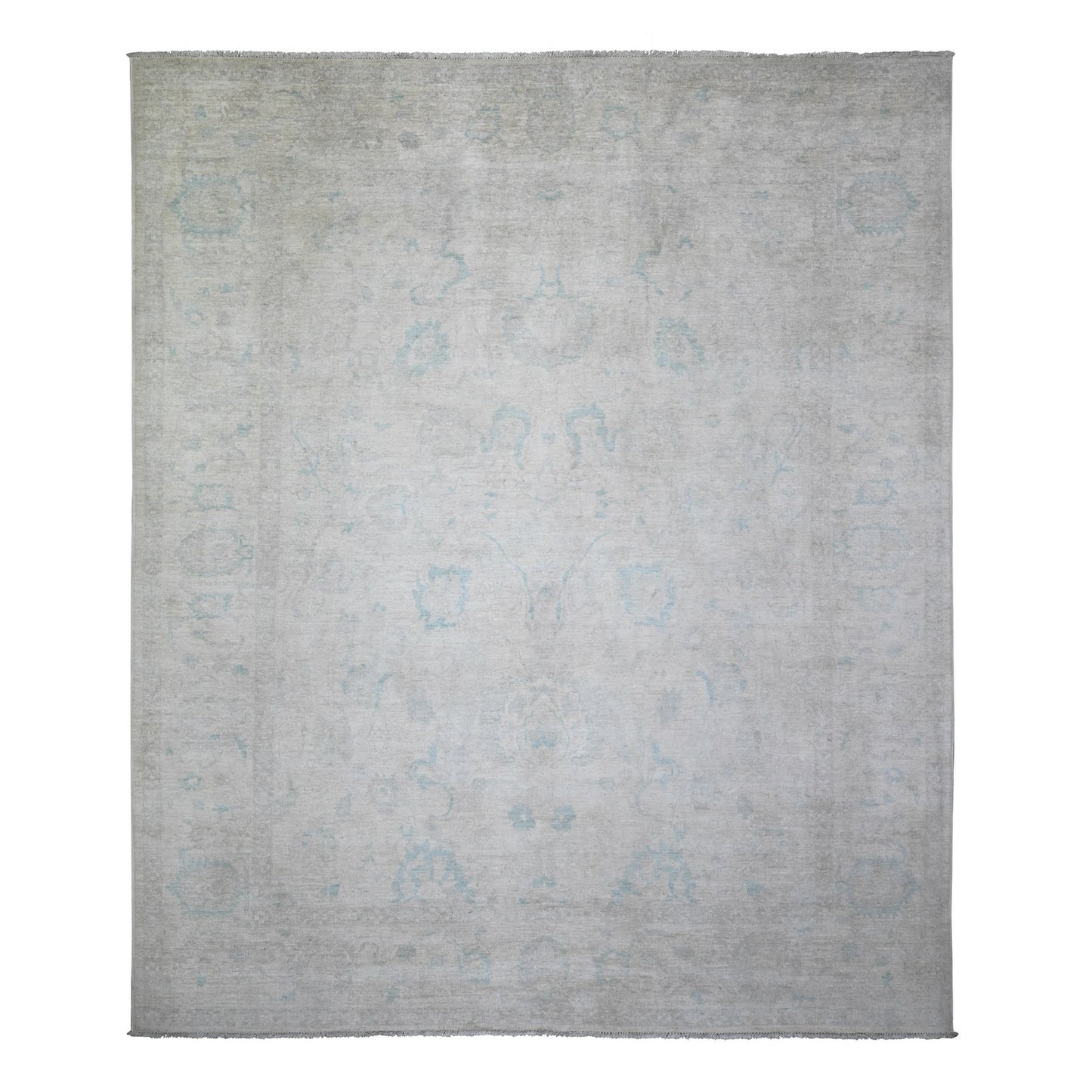 8'X9'7" Ivory Natural Wool Hand Knotted White Wash Peshawar Rug