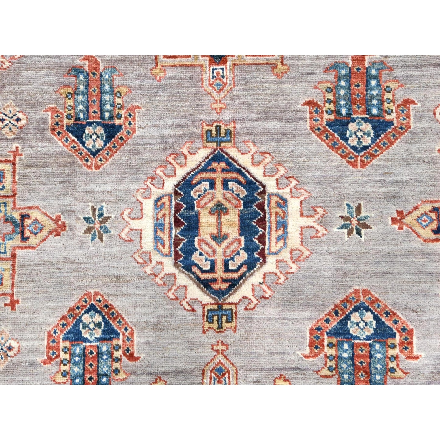 9'9"X9'9" Silver Pink Afghan Super Kazak Wool Hand Knotted Square Rug