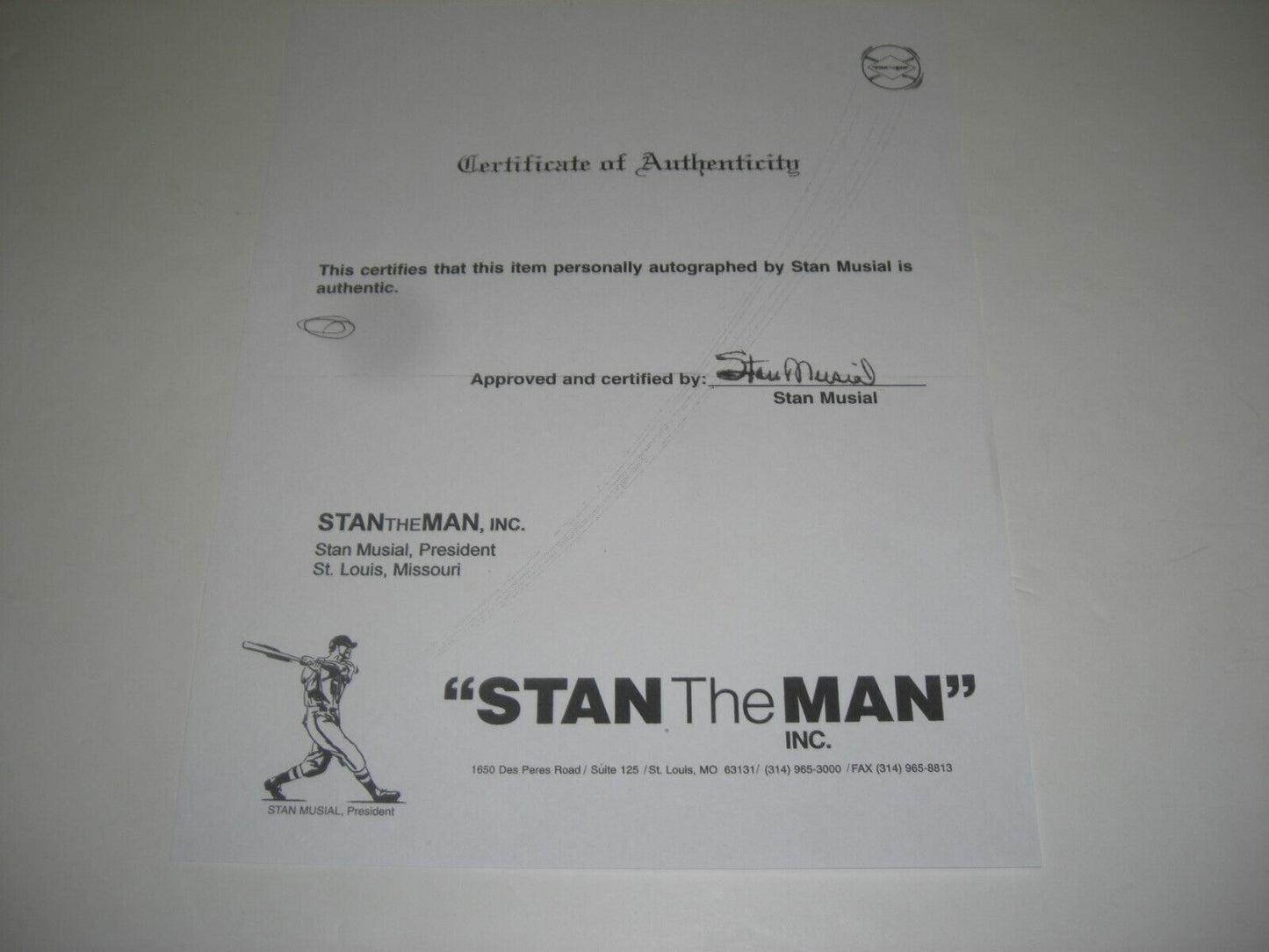 Stan Musial Cardinals,Hof 69 Musial/Coa Signed