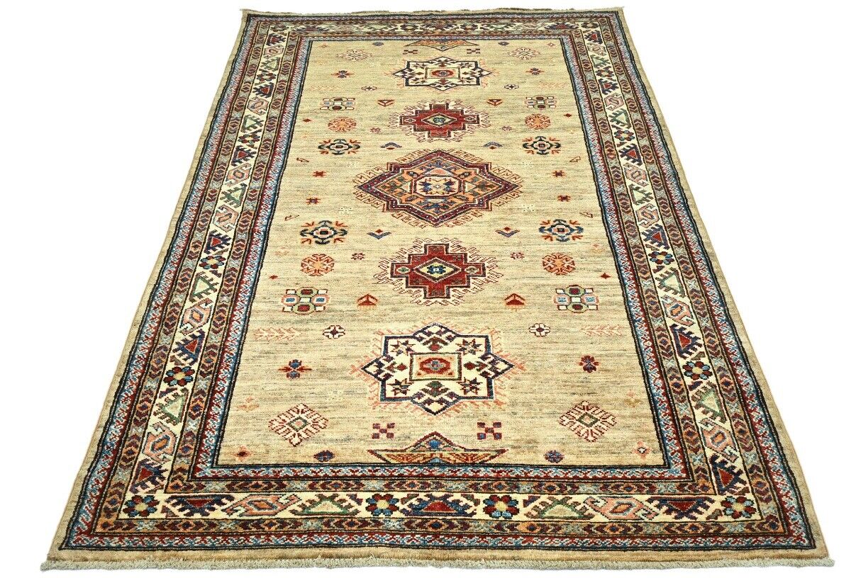 4X6 Ft Kazak Wool Area Rug Tribal Geometric Style