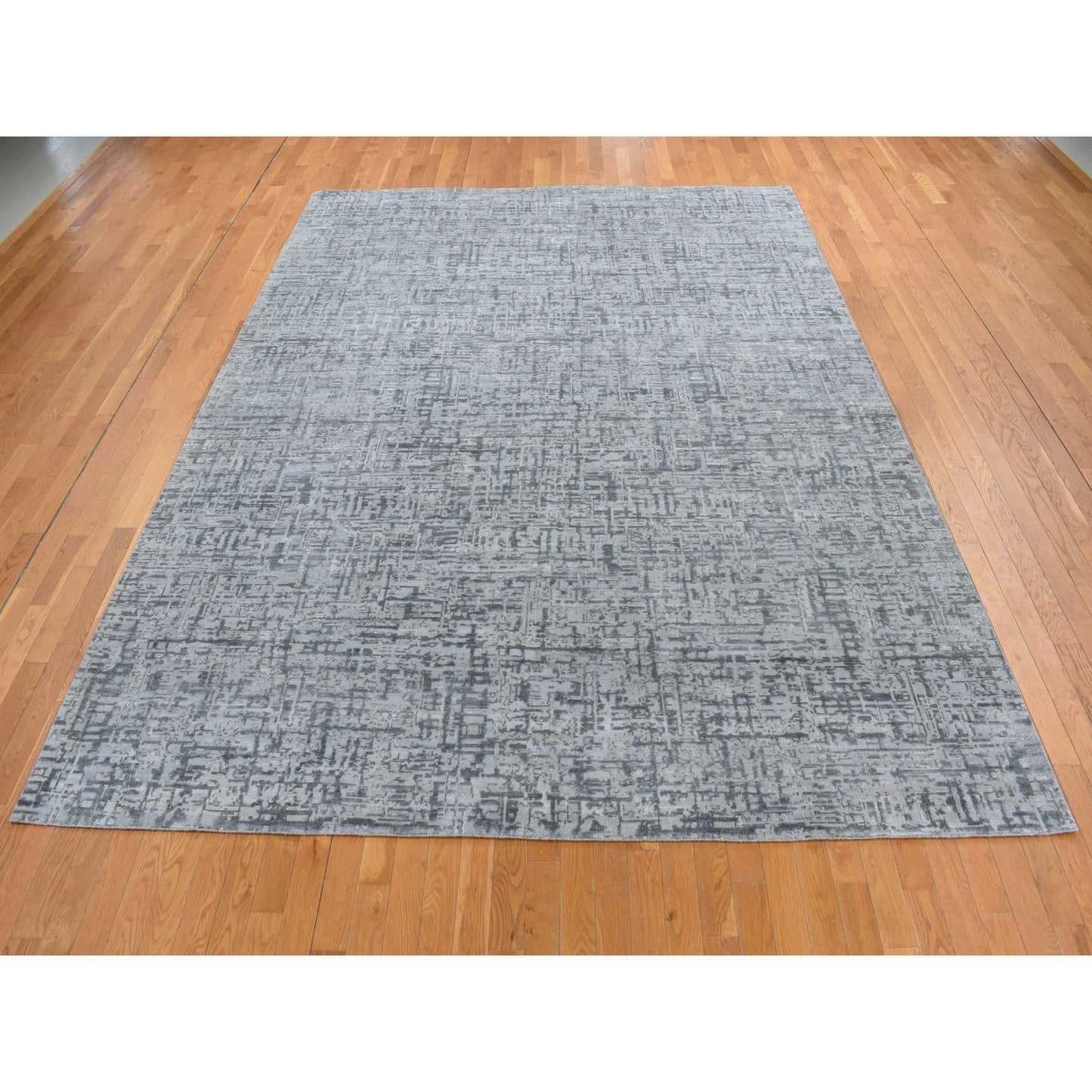 9'2"X12'4" Gray The Matrix Silk With Wool Tone On Tone Hand Knotted Rug