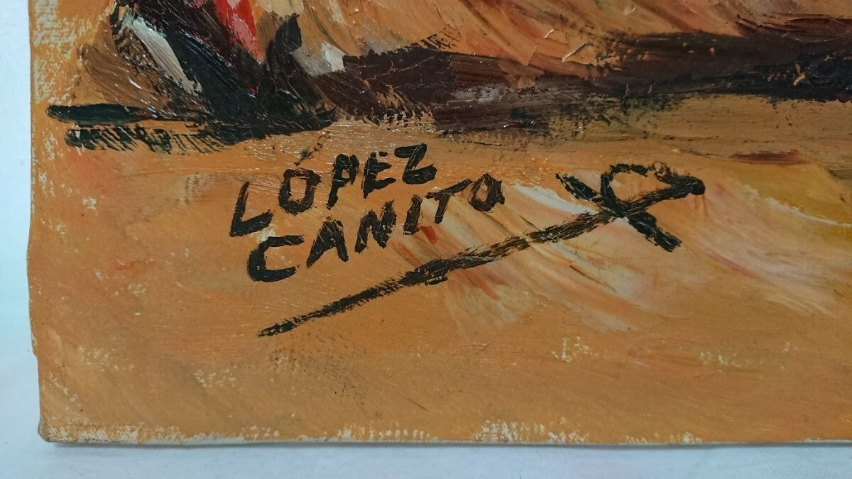 Original lopez canito Oil Painting on Canvas " MULETA " Signed Framed