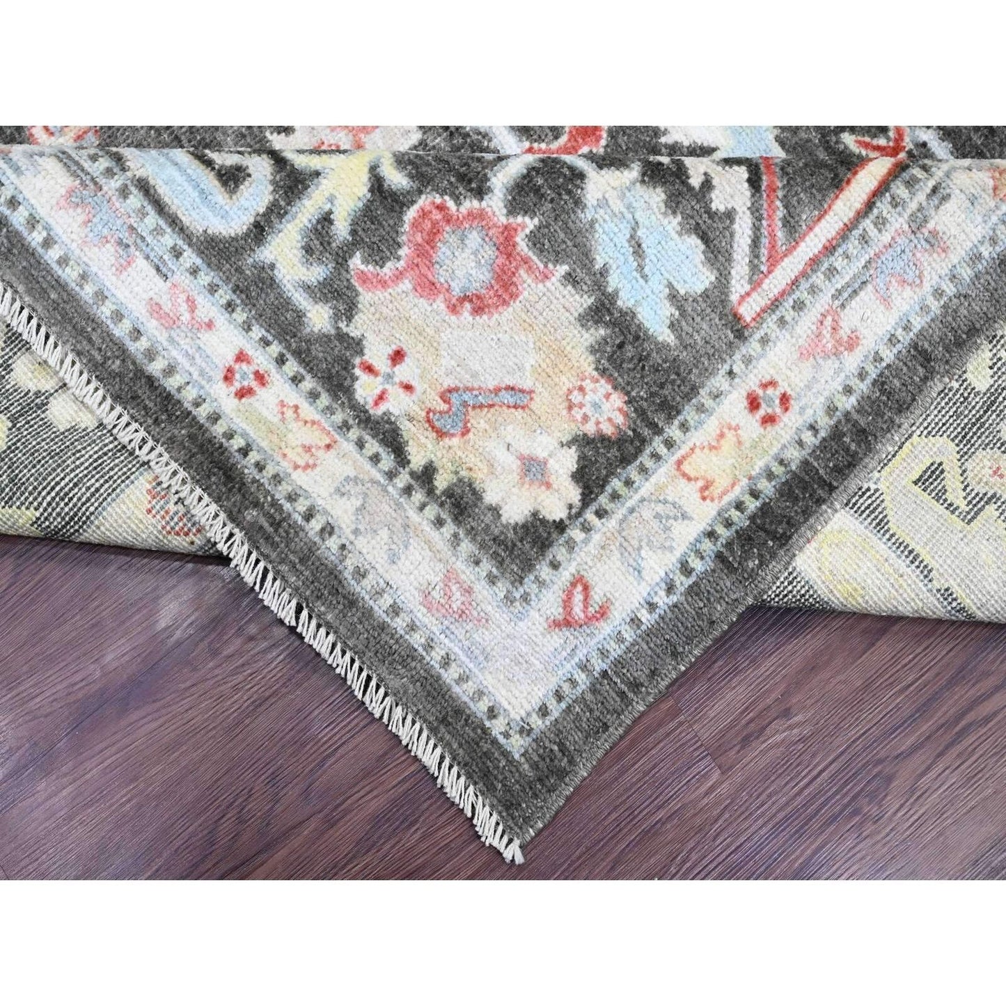7'X12'3" Black Afghan Angora Oushak Hand Knotted 100% Wool Runner Rug