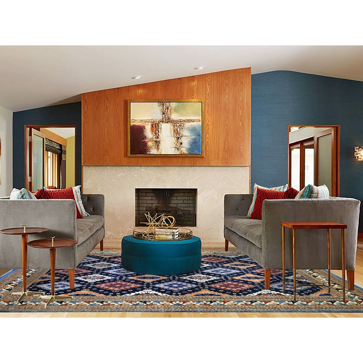 9'2"X11'10" Blue Afghan Ersari With Large Elements Wool Hand Knotted Rug