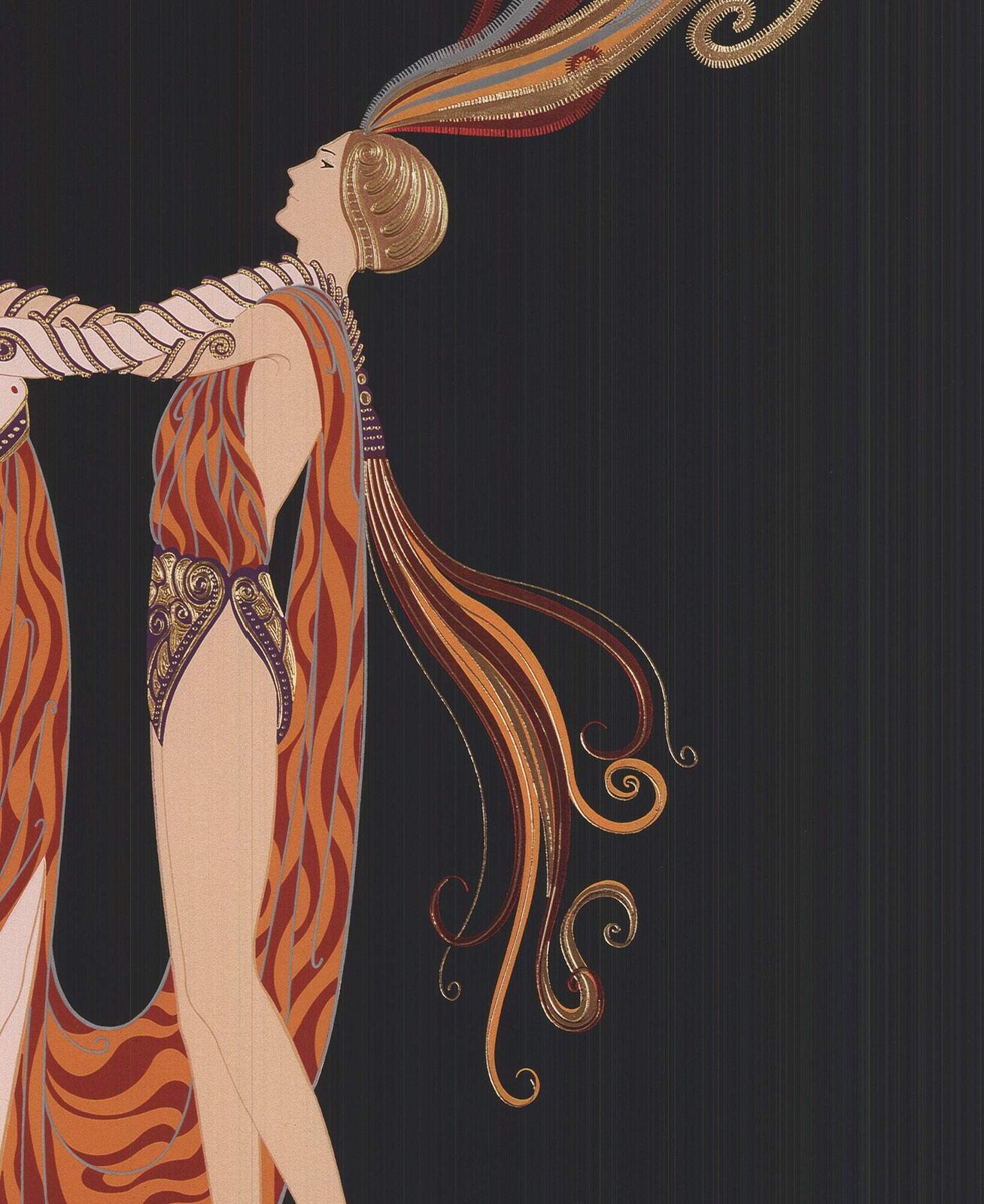 Erte Kiss Of Fire " Poster Art Deco Black, Orange