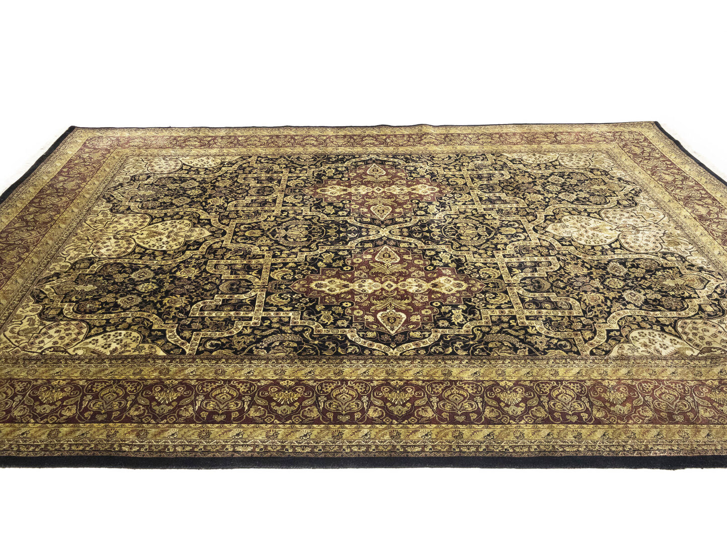 Hand-Knotted Agra Jaipur Oriental Rug Floral