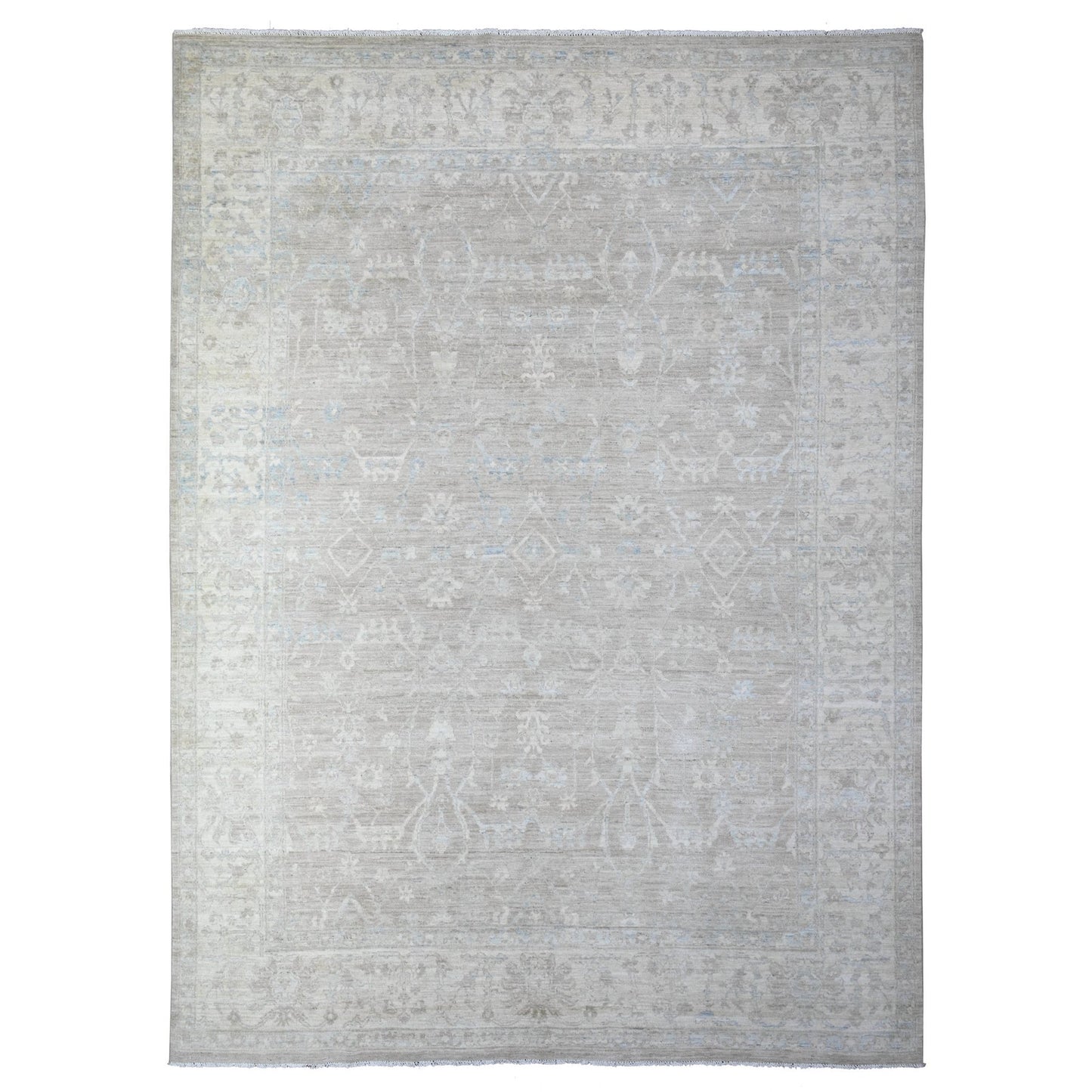 8'9"X11'10" Gray White Wash Peshawar Wool Hand Knotted Oriental Rug