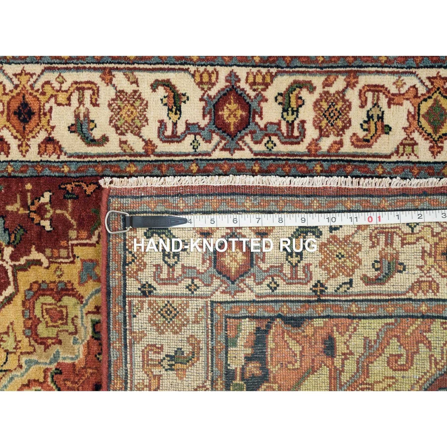 2'7"X12' Red Fine Heris Re-Creation Wool Hand Knotted Runner Rug