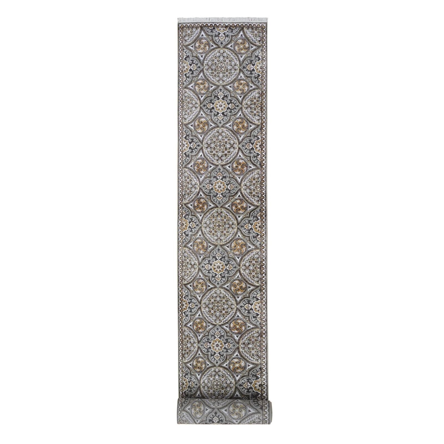 2'6"X22'2" Wool And Silk Mughal Inspired Medallions Design Xl Runner Rug