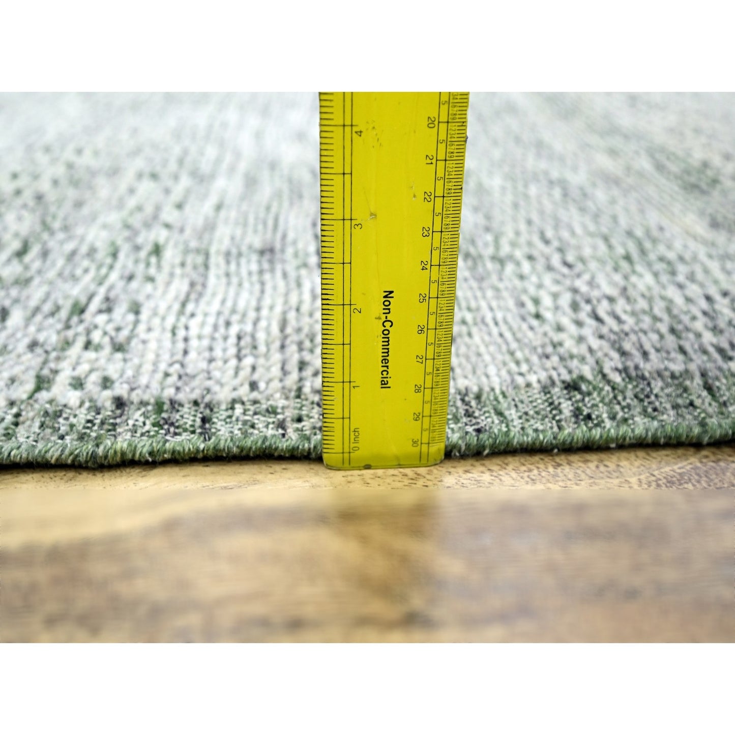 9'X12'1" White With Green Oxidized Grass Design Wool Hand Knotted Rug