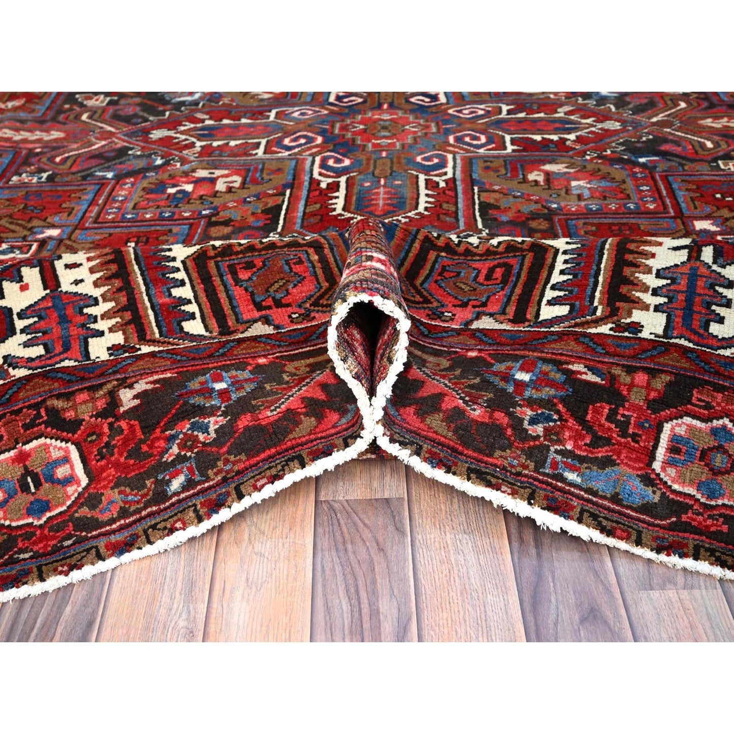 8'2"X10'10" Red Centre Geometric Medallion Cropped Thin Oriental Rug