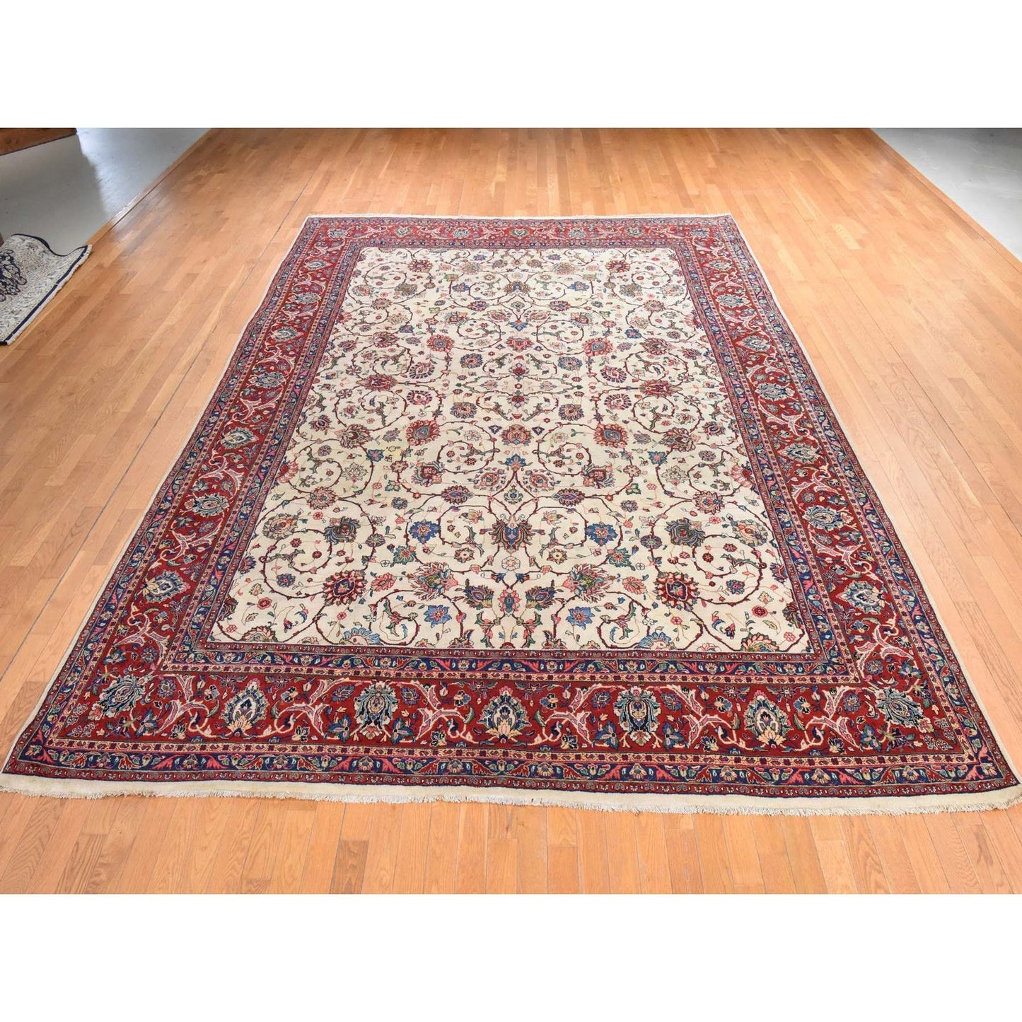 10'1"X13'9" Ivory Semi Antique Zoroastrian Saroogh Wool Hand Knotted Rug